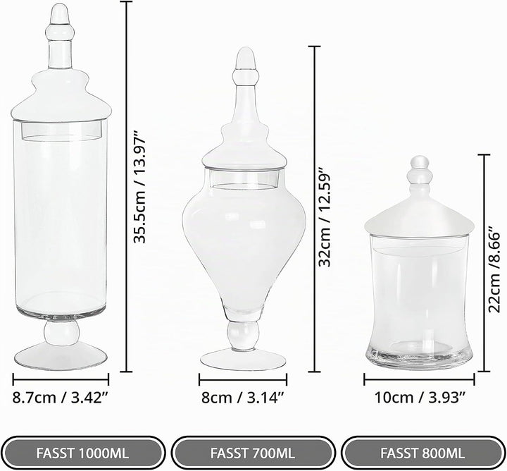 BELLE VOUS Süssigkeiten Glas mit Deckel Set im Viktorianischen Stil (3er Pack) Bonbonglas mit Deckel
