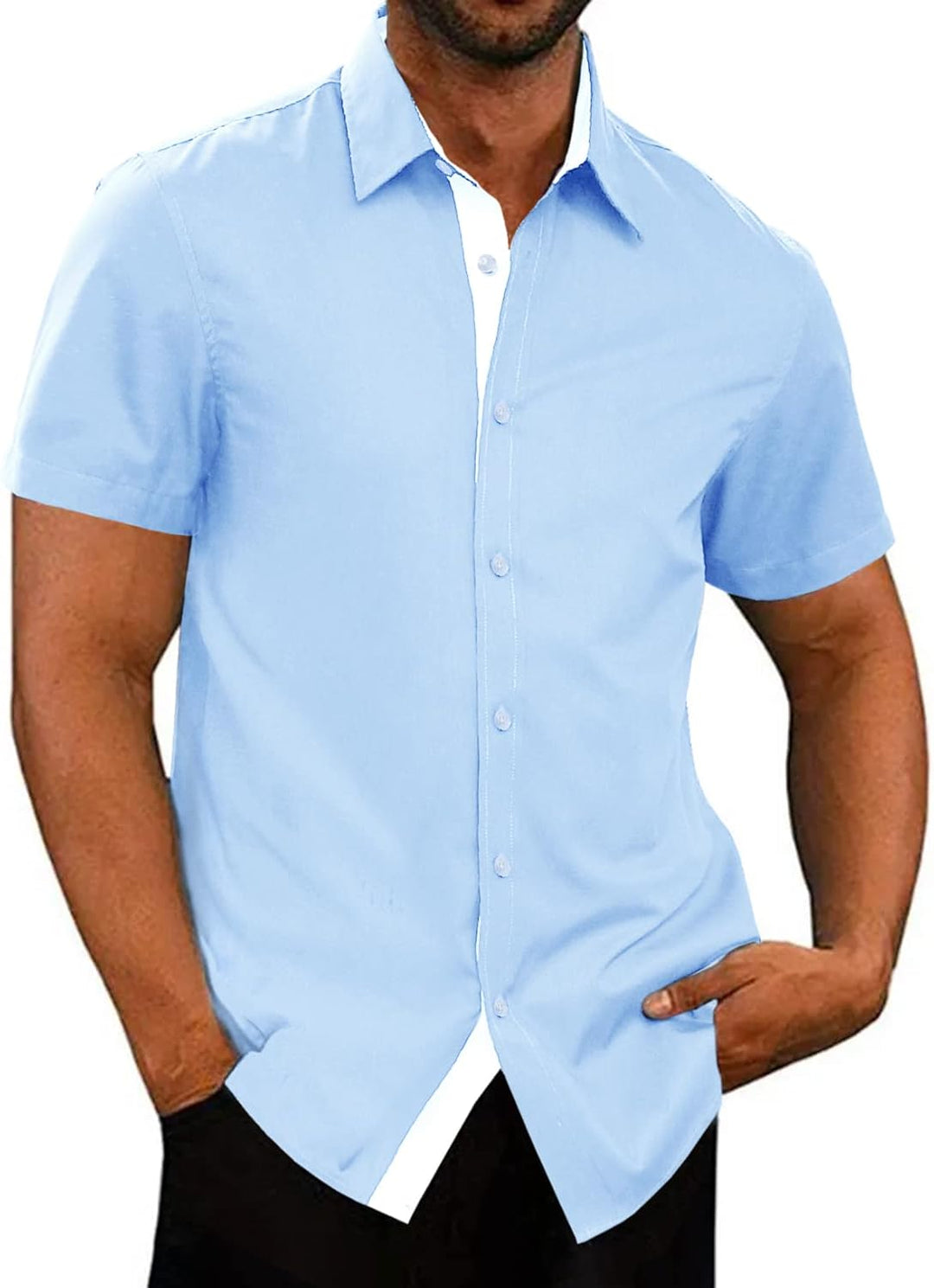 Meilicloth Herren Hemd Businesshemd Kurzarm Freizeithemd Herrenhemden Casual Regular Fit Bügelfrei B
