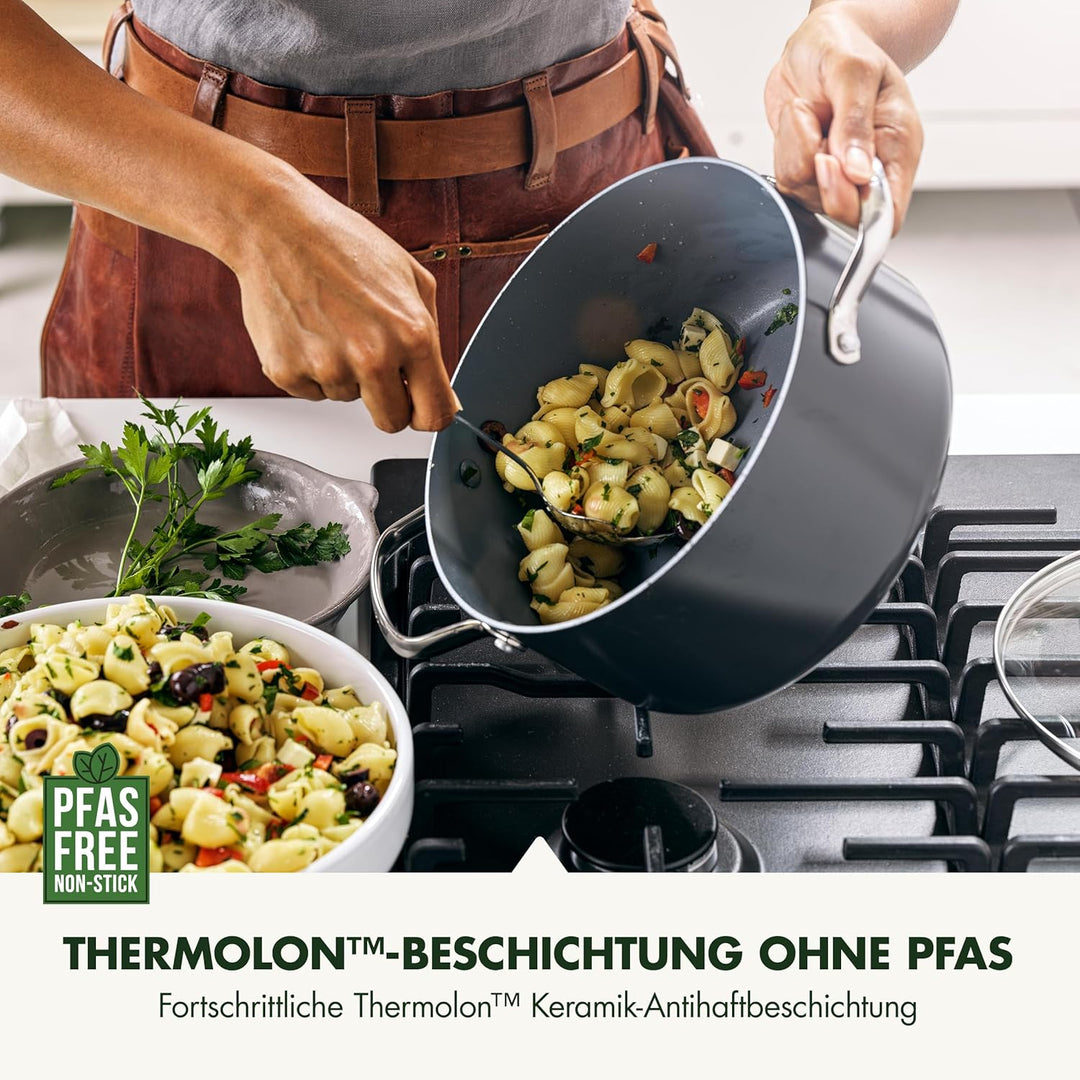 GreenPan Valencia Pro Harteloxierte Gesunde Keramik Antihaft 24cm / 5,1 Liter Bratentopf mit Deckel,