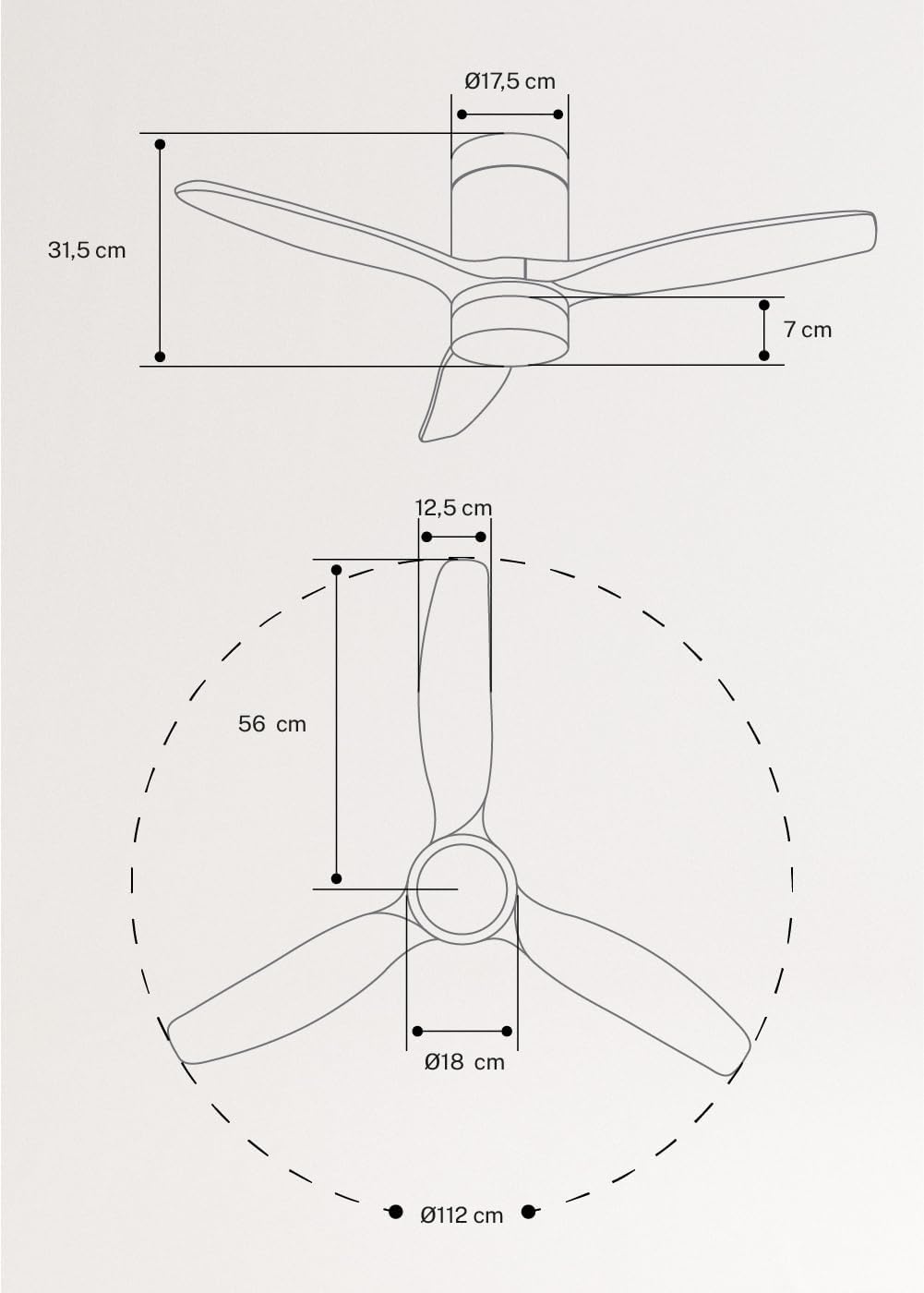 CREATE / WINDCALM S/Deckenventilator ABS mit Beleuchtung Weiss Hellesholzflügel mit Fernbedienung /
