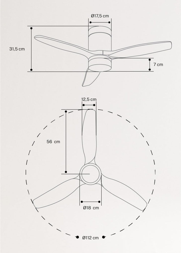 CREATE / WINDCALM S/Deckenventilator ABS mit Beleuchtung Weiss Hellesholzflügel mit Fernbedienung /