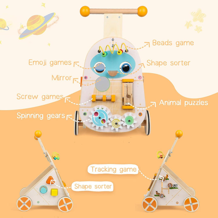 Jacootoys hölzerne Aktivität Walker, einstellbare Geschwindigkeit Kleinkind Push Walker Activity Cen