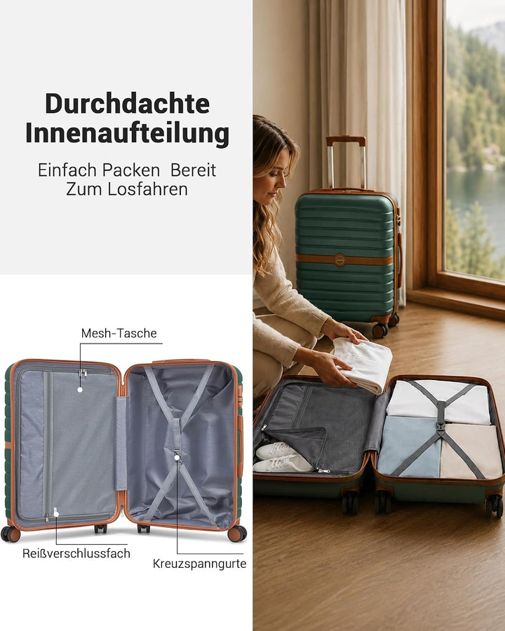 KONO Koffer Reisekoffer Trolley Koffer mittelgross von ABS+PC Hartschalenkoffer mit Zwillingsrollen