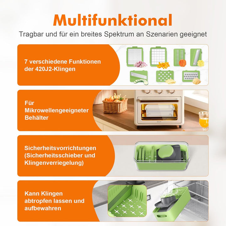 Ibergrif M524-7 GemüSeschneider, Vegetable Chopper Multifunktional Kein BPA, Gemüse Schneider Spülma