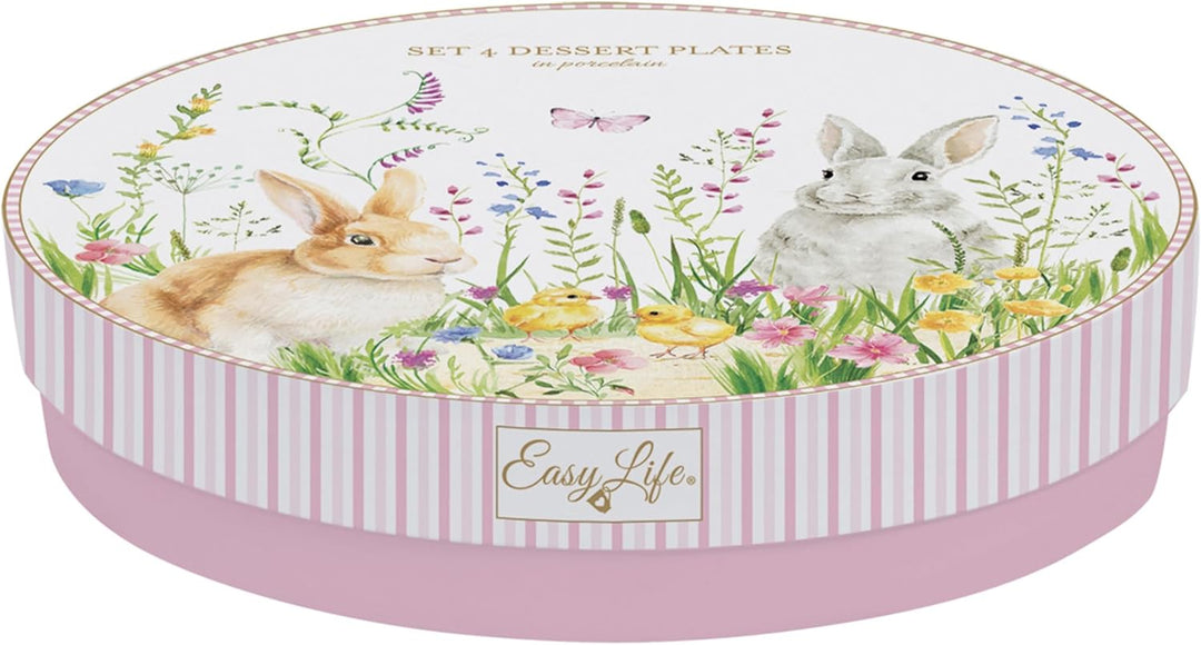 MamboCat Happy Easter 4er Set Kuchenteller I Porzellan-Frühstücksteller für 4 Personen mit Oster-Dek