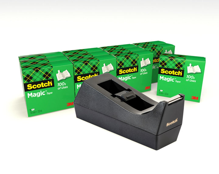 Scotch Schreibtisch-Klebebandabroller, Schwarz + Scotch Magic Unsichtbares Klebeband, 19 mm x 33 m,