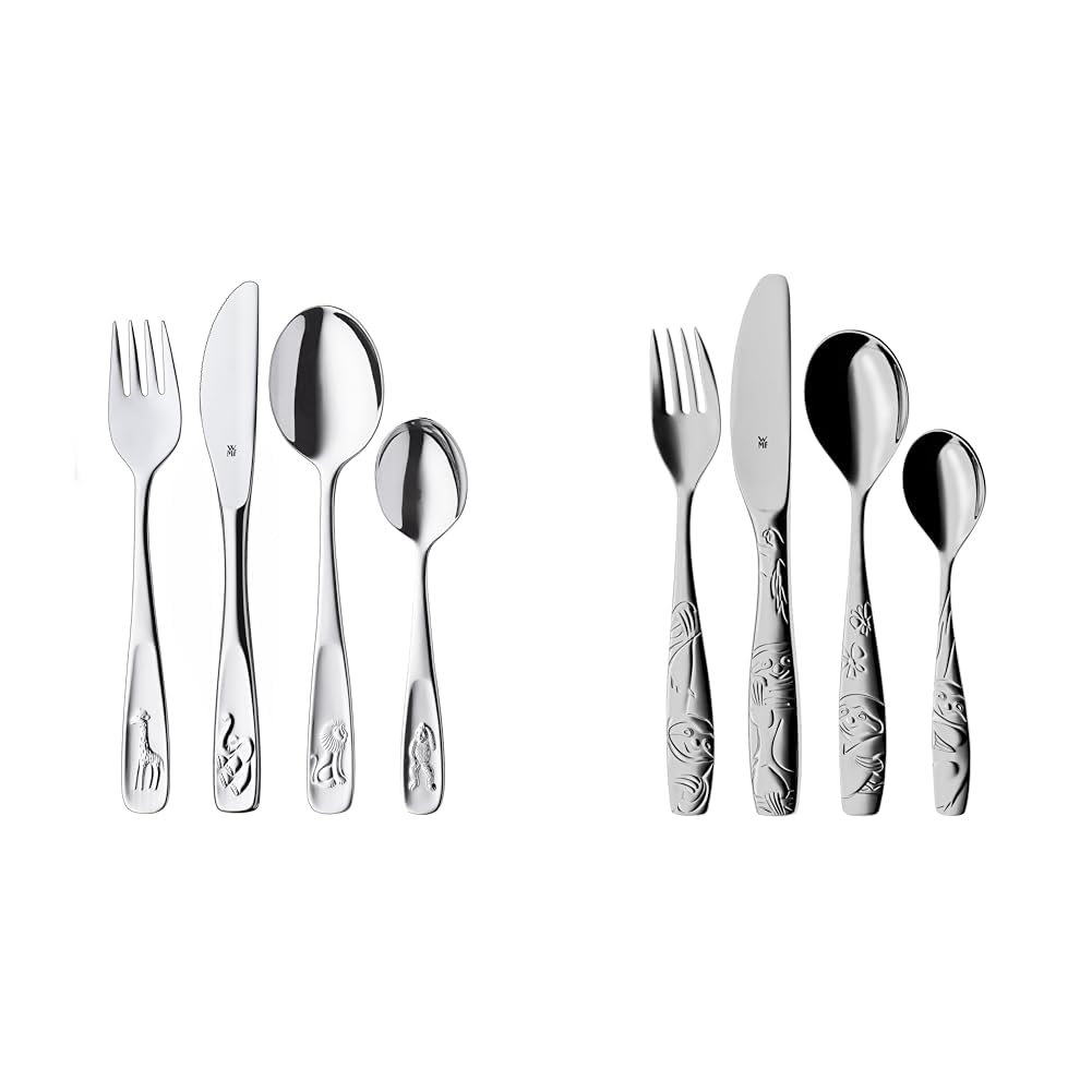 WMF Tiere Kinderbesteck Set Set 4-teilig &amp; Faultier Kinderbesteck Set 4-teilig, Kinderbesteck Edelst