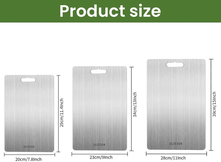 3 Stück Titan Schneidebrett, 304 Edelstahl Schneidebrett, Titanium Cutting Board mit Rutschfestes Si