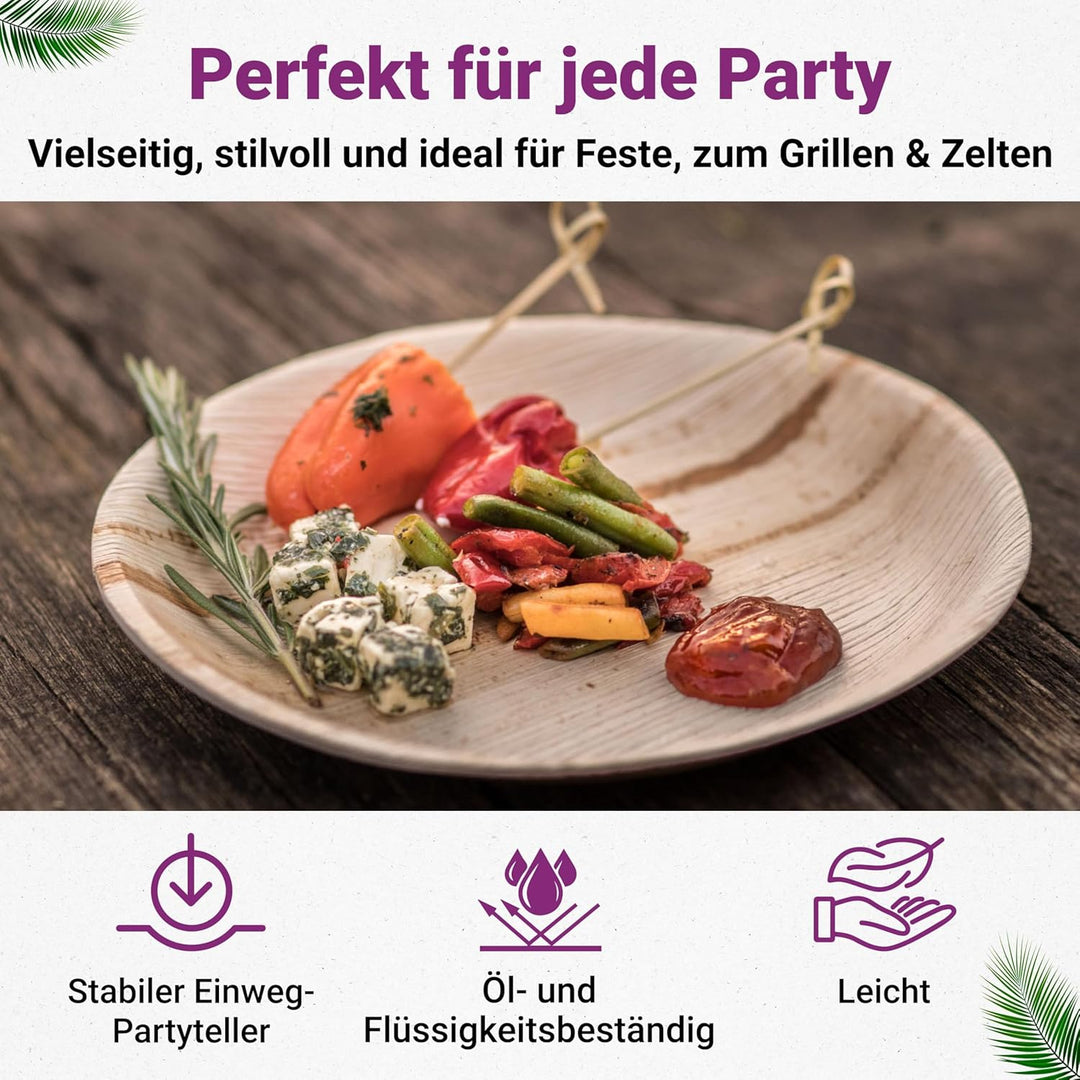 Waipur Bio Palmenblatt Geschirr - 200 Teller rund Ø 20 cm - Premium Einweggeschirr kompostierbar - U