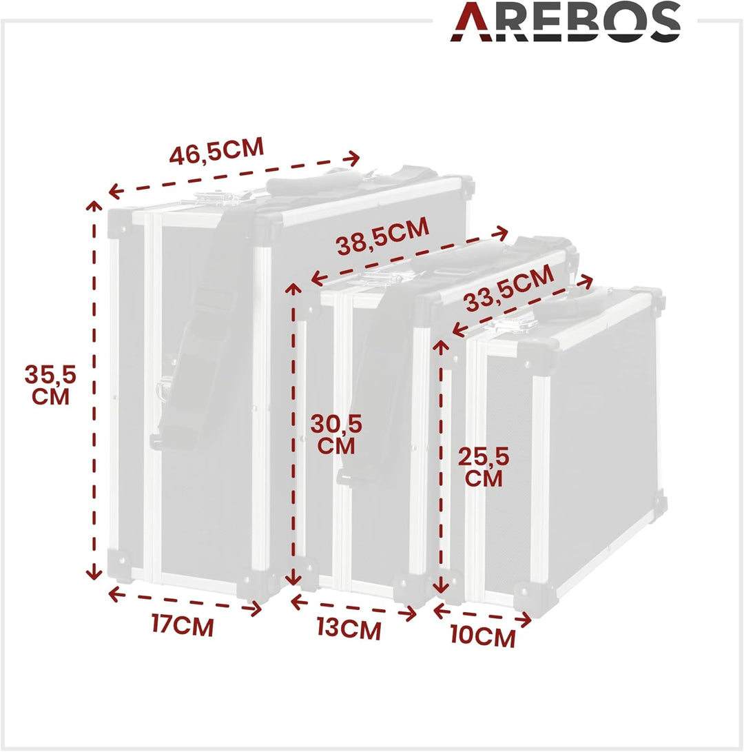 Arebos 3er Set Transportkoffer | 50 L Gesamtvolumen | abschliessbar | mit Tragegurt und Schloss | un
