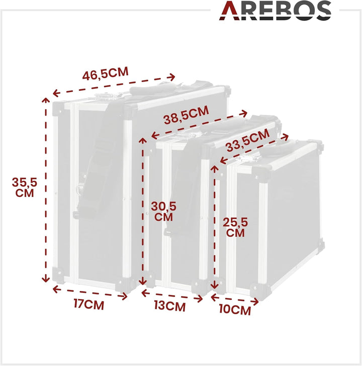 Arebos 3er Set Transportkoffer | 50 L Gesamtvolumen | abschliessbar | mit Tragegurt und Schloss | un