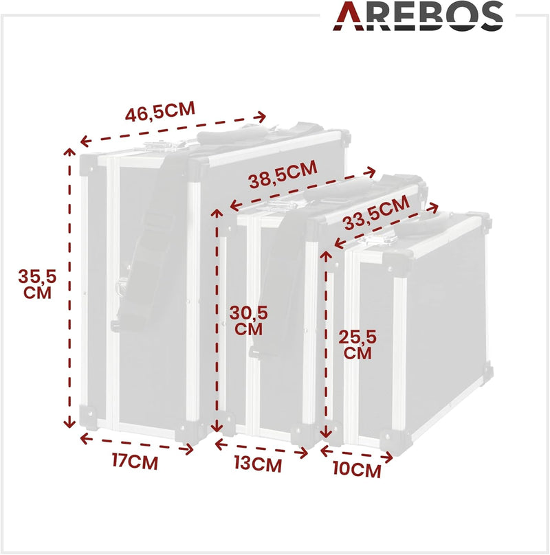 Arebos 3er Set Transportkoffer | 50 L Gesamtvolumen | abschliessbar | mit Tragegurt und Schloss | un