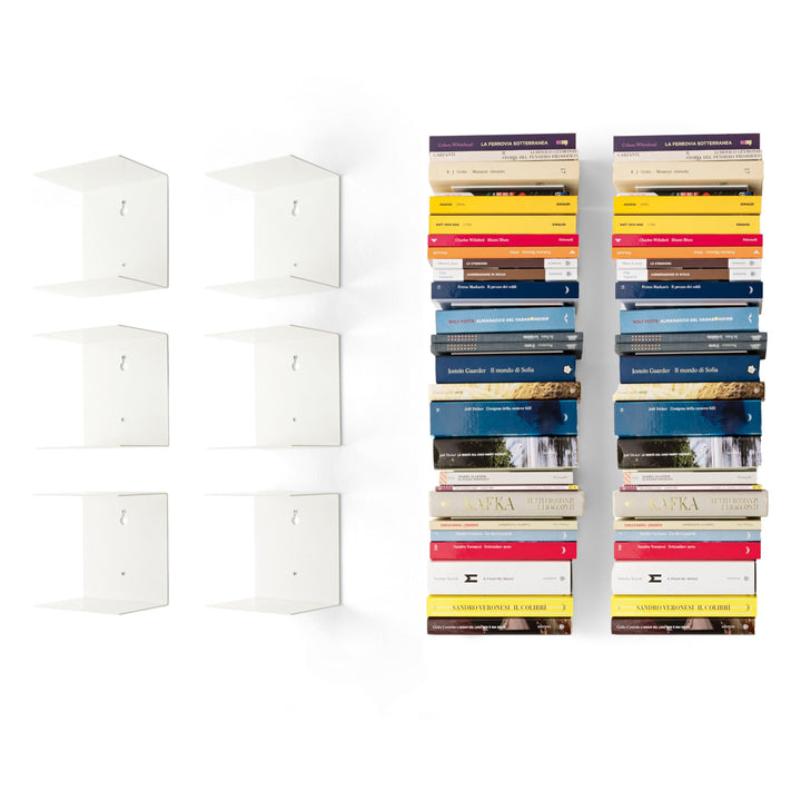 home3000 6 weisse unsichtbare Bücherregale mit 12 Fächern bis zu 300 cm hohen Bücherstapel für Büche