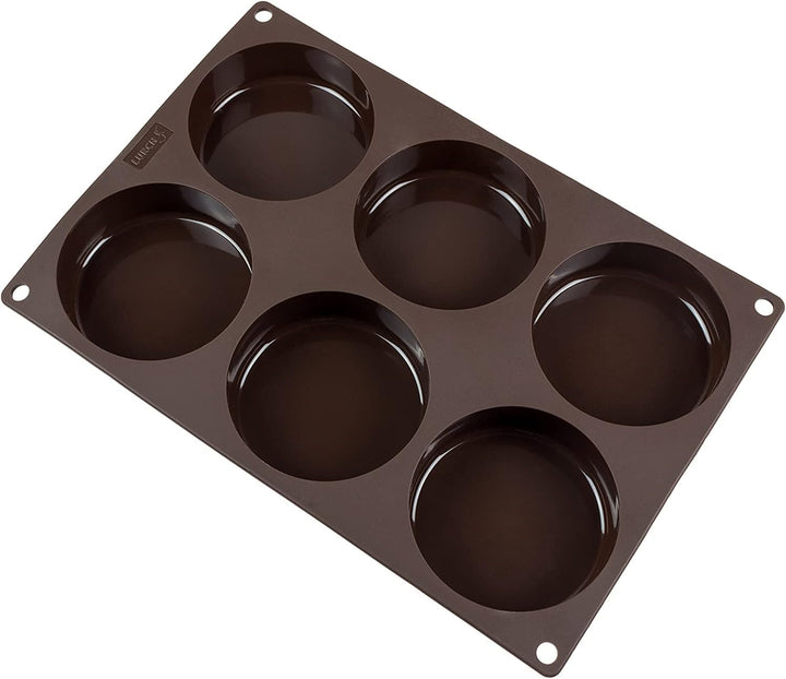 Lurch 85086 FlexiForm Burger Buns / Backform aus Silikon für 8,5 cm Pattys, 6-Fach, Braun Ø 8,5 cm B