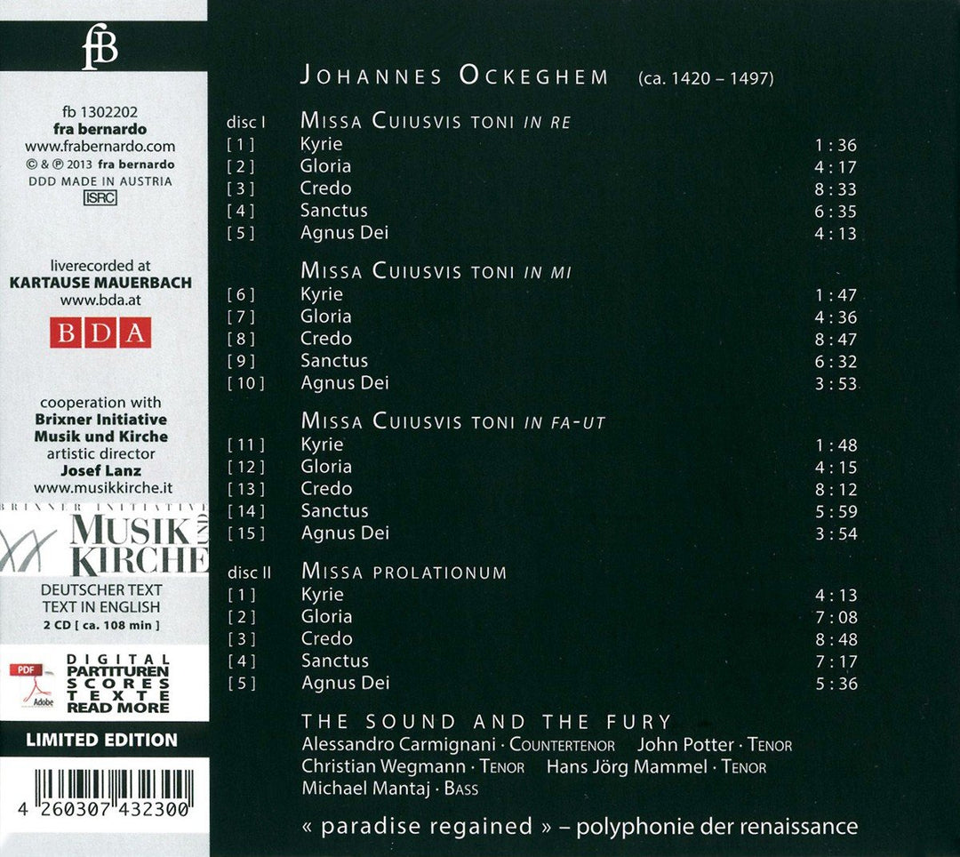 Missa Cuiusvis Toni / Missa prolationum, Audio-CD
