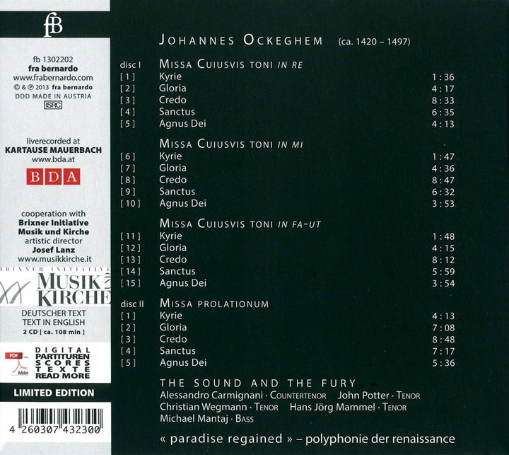 Missa Cuiusvis Toni / Missa prolationum, Audio-CD