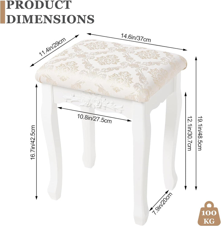 WOLTU MB6011 Schminkhocker Sitzhocker, Landhaus Hocker, Barock Polsterhocker für Schminktisch, MDF H