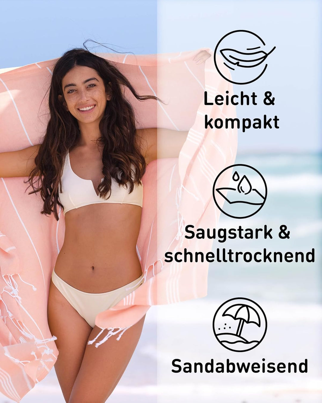 Fit-Flip Hamamtuch aus 100% Baumwolle – saugfähig und schnelltrocknend – türkisches Saunatuch, Stran