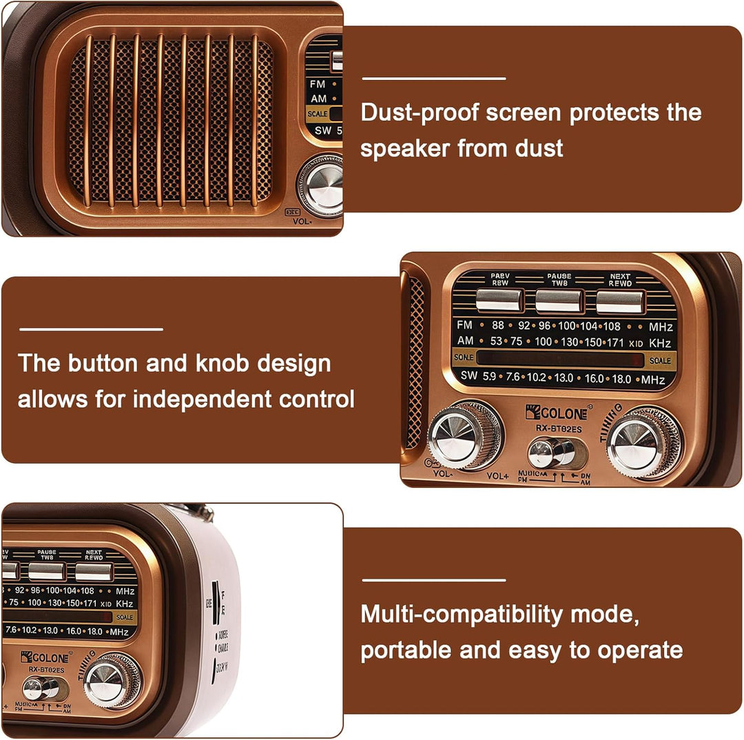 Retro Radio mit Bluetooth: AM/FM/SW Radio, Nostalgie Ra dio mit Solarladefunktion + 5W-Lautsprecher,