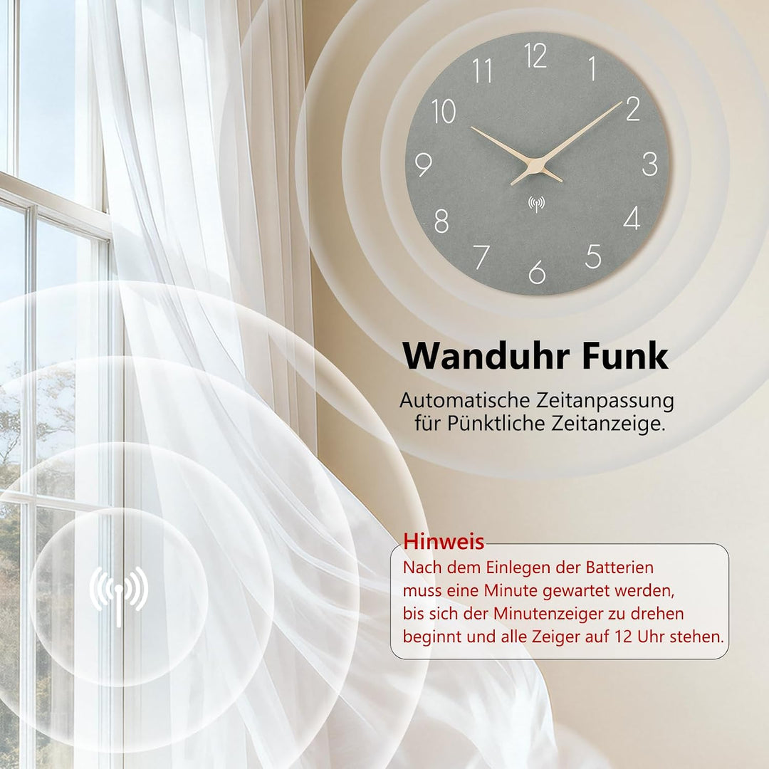 Funkuhr Wanduhr MDF Holz Wanduhr Ohne TickgeräUsche Lautlos 30cm Quarz Batterie Gross Einfach zu Les