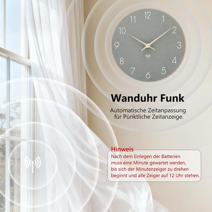 Funkuhr Wanduhr MDF Holz Wanduhr Ohne TickgeräUsche Lautlos 30cm Quarz Batterie Gross Einfach zu Les