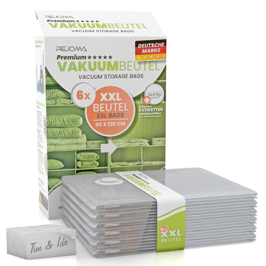 Vakuumbeutel – 6er Set extra gross für Bettdecken, Kopfkissen & Kleidung, platzsparende Aufbewahrung