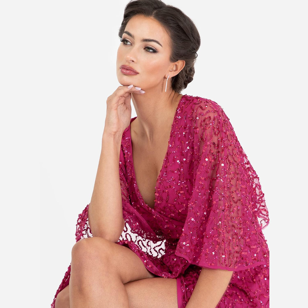 Maya Deluxe Damen Womens Maxi Dress Ladies Sequin Embellished Wrap A-line Dress for Wedding Guest Br