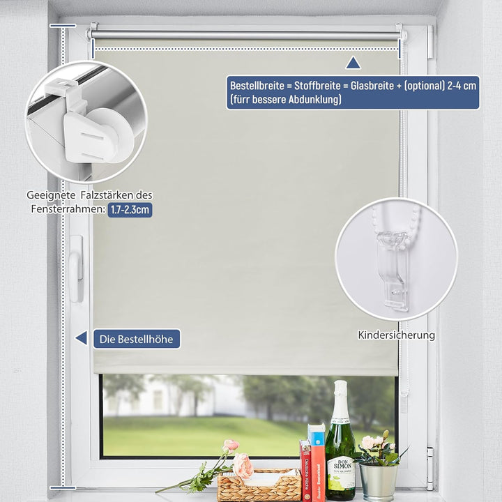 Verdunklungsrollo ohne &amp; mit Bohren Klemmfix Creme B35 x H150 cm Rollos Innenrollo Thermorollo Klemm