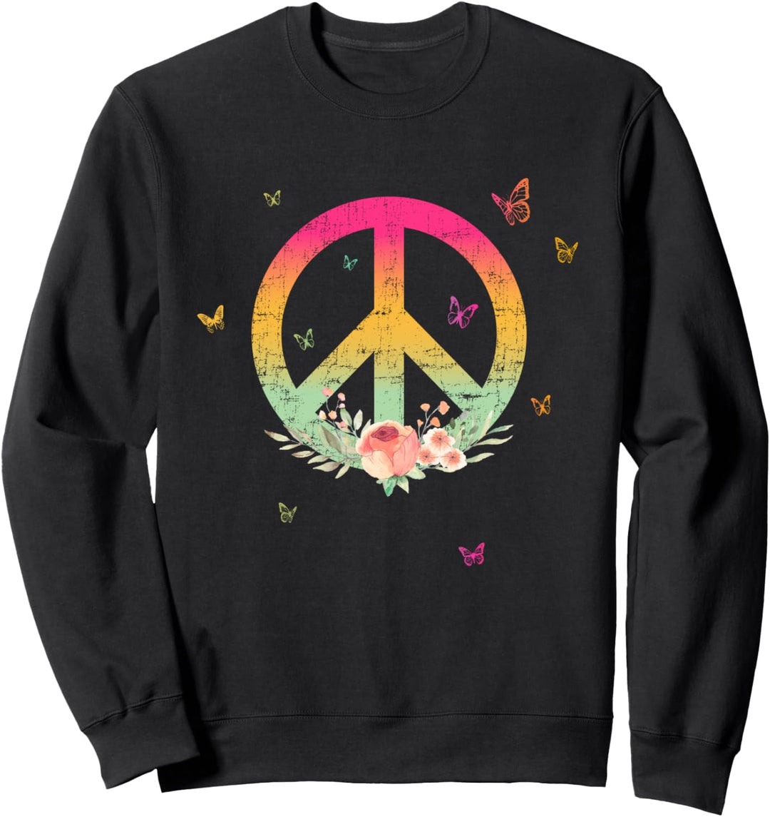 Make Peace Not War - Peace Logo mit Rose und Schmetterlingen Sweatshirt