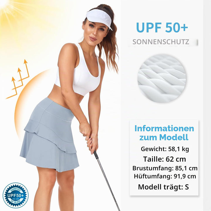Soneven Hosenrock Damen Knielang Tennis Rock mit Hose Drunter Mädchen Pleated Wanderrock Sommer Spo