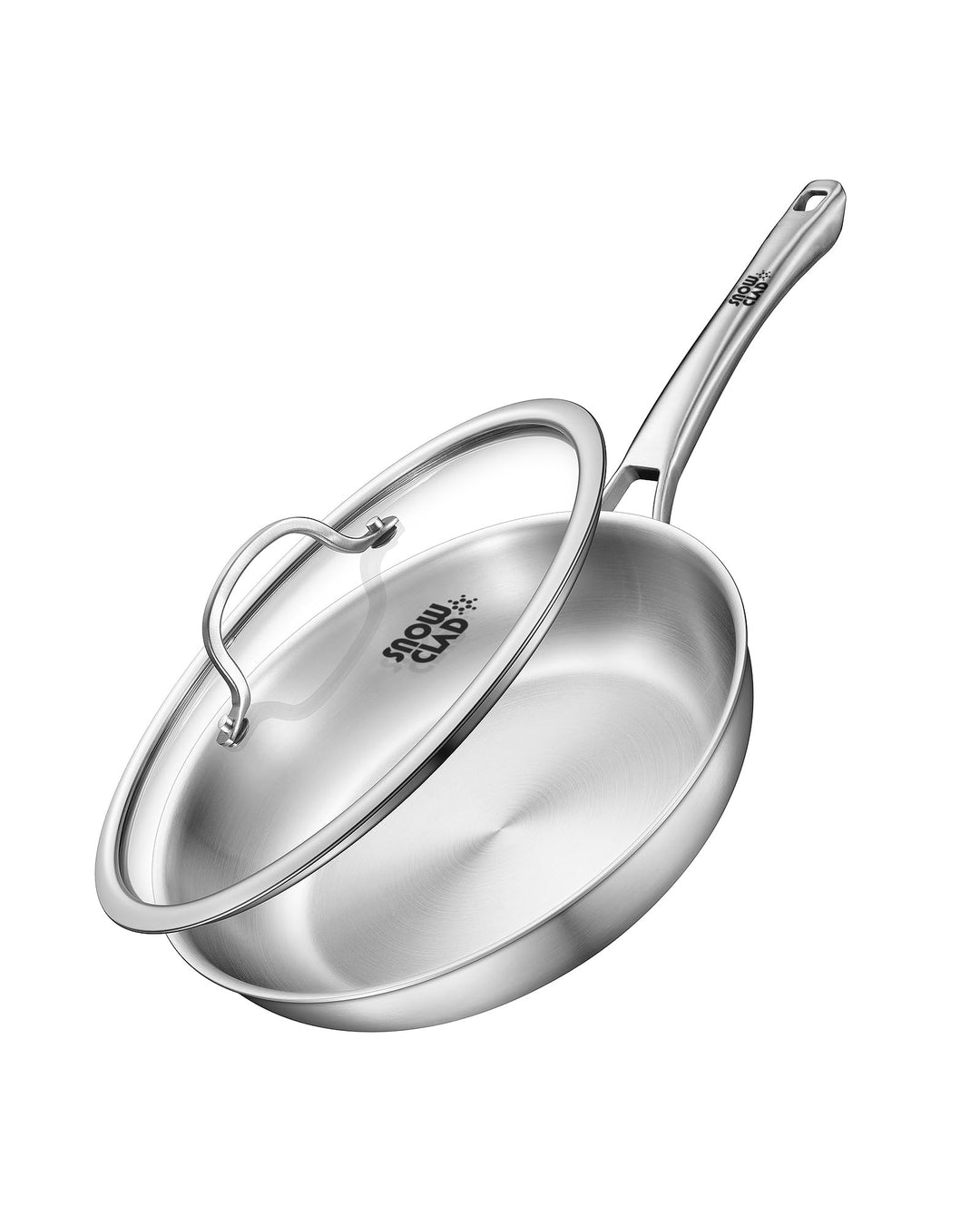 SNOWCLAD Edelstahlpfanne Induktion 28cm mit deckel, Edelstahlpfanne unbeschichtet, Pfanne induktion,