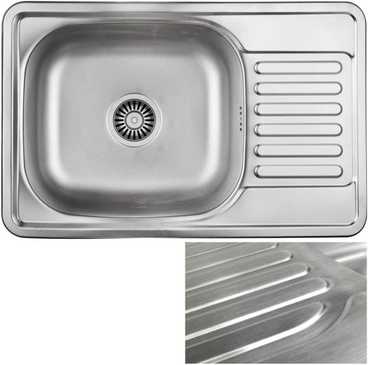 VBChome Einbauspüle 66x42 Satinstruktur Edelstahl Küchenspüle Spüle Ablagefläche Reversibel Abtropff