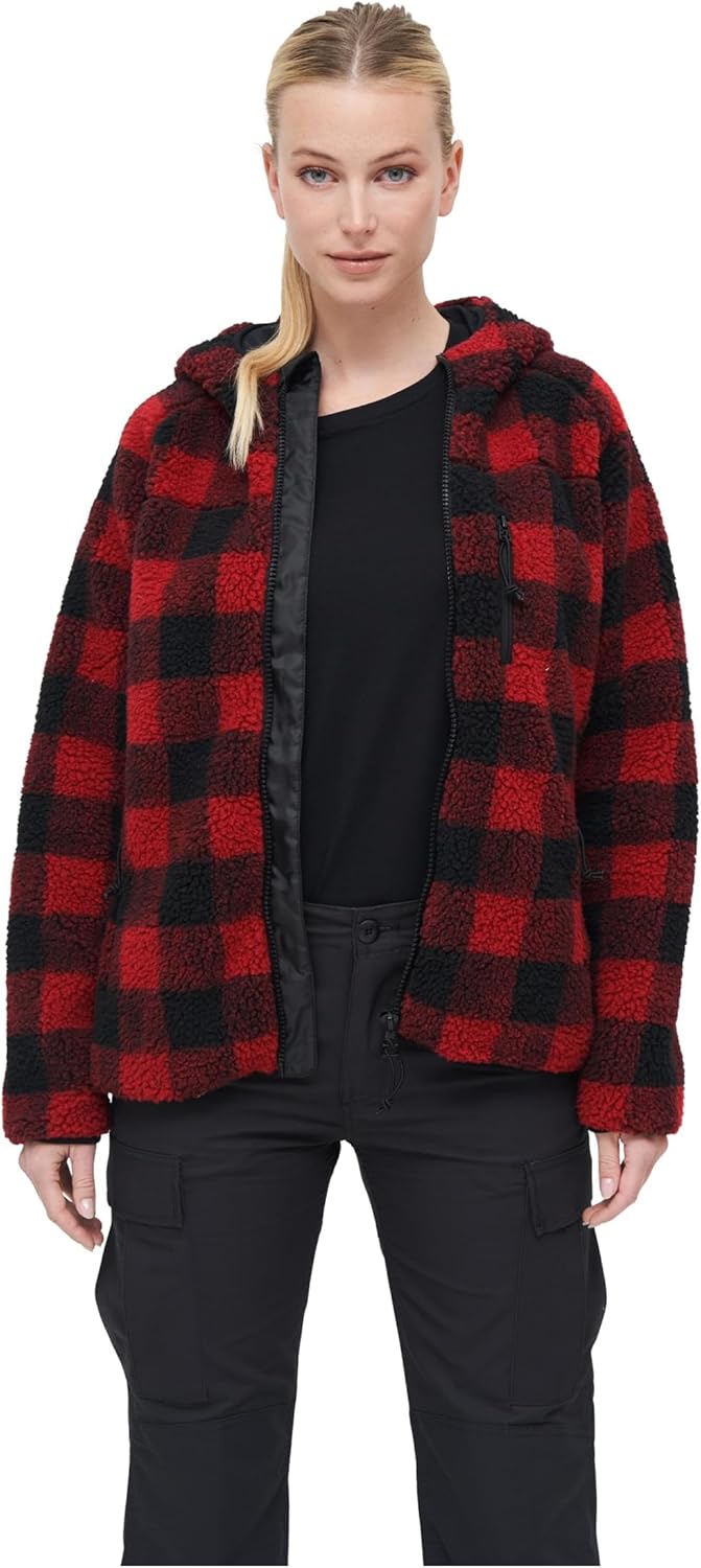 Brandit Women Teddyfleece Jacket Hooded, many colours, Grössen XS bis 5XL XS red/black, XS red/black