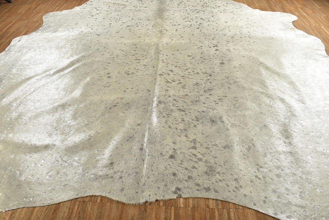 generisch Premium Kuhfell Stierfell Fell Teppich Silber Devore grau Metallic Effekt ca. 230 x 200 cm