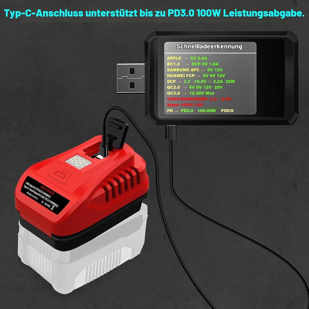 【Verbessert】 100W für Einhell PXC 18V Akku Ladegerät Adapter, TEPULAS USB Handyladegerät Stromquelle
