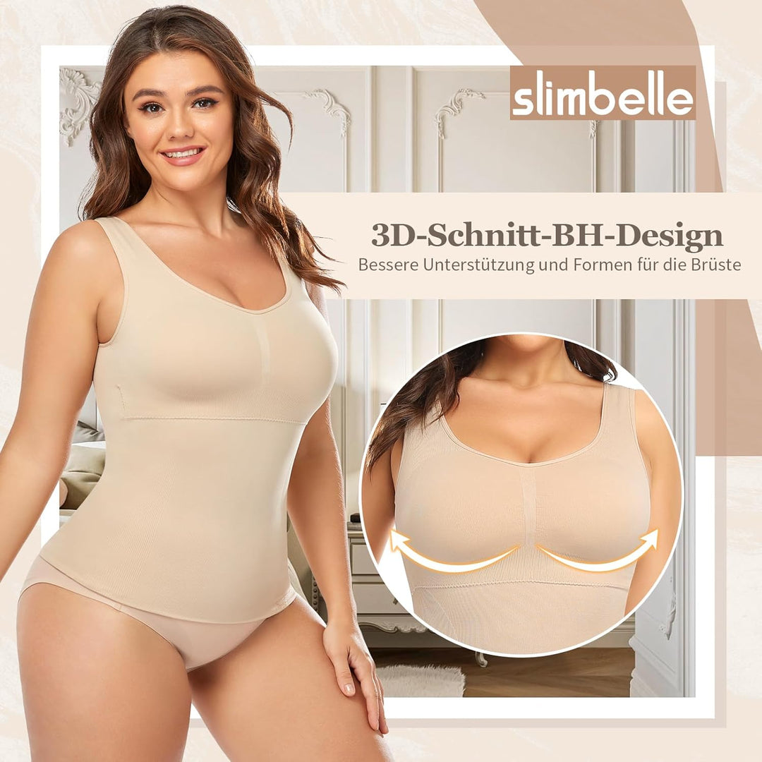 SLIMBELLE Damen Unterhemd BH Hemd Seamless Tank Top mit entfernbaren Cups Bauchweg Shapewear Top Ohn