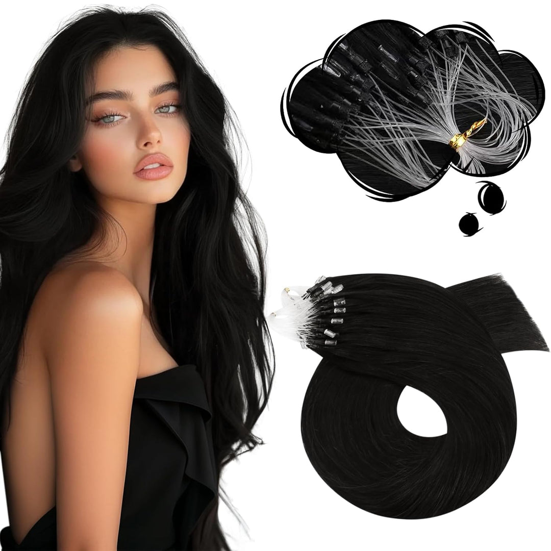 Moresoo Microring Extension Schwarz #1B Remy Echthaar Micro Loop Extensions Echthaar 24zoll/60cm Col