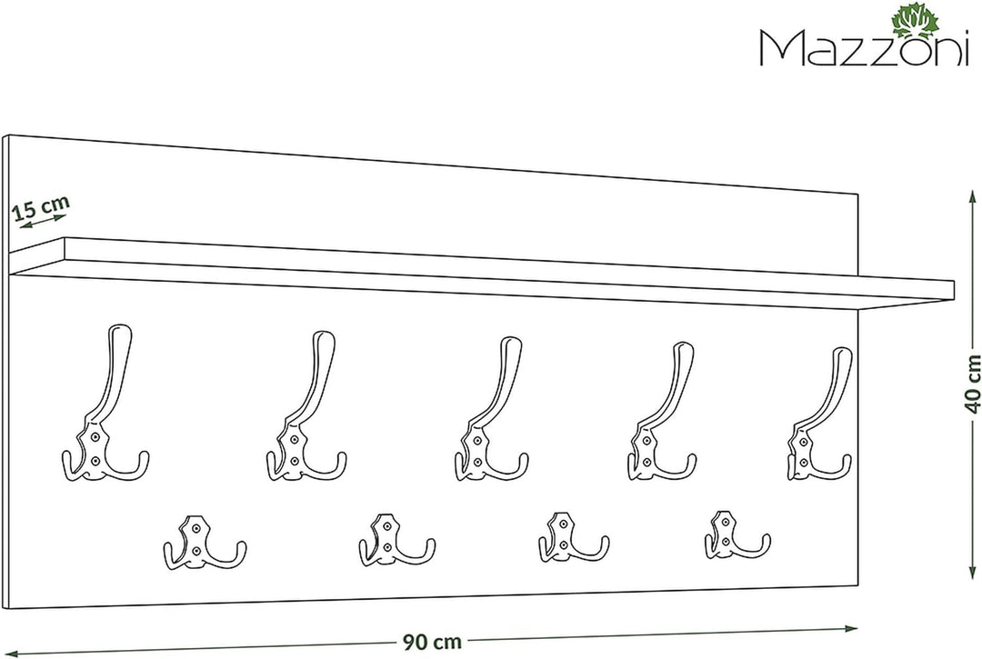 Design Garderobe Garderobenpaneel 90 x 40 cm Beton Betonoptik - Schwarz matt mit Hutablage Kleiderha