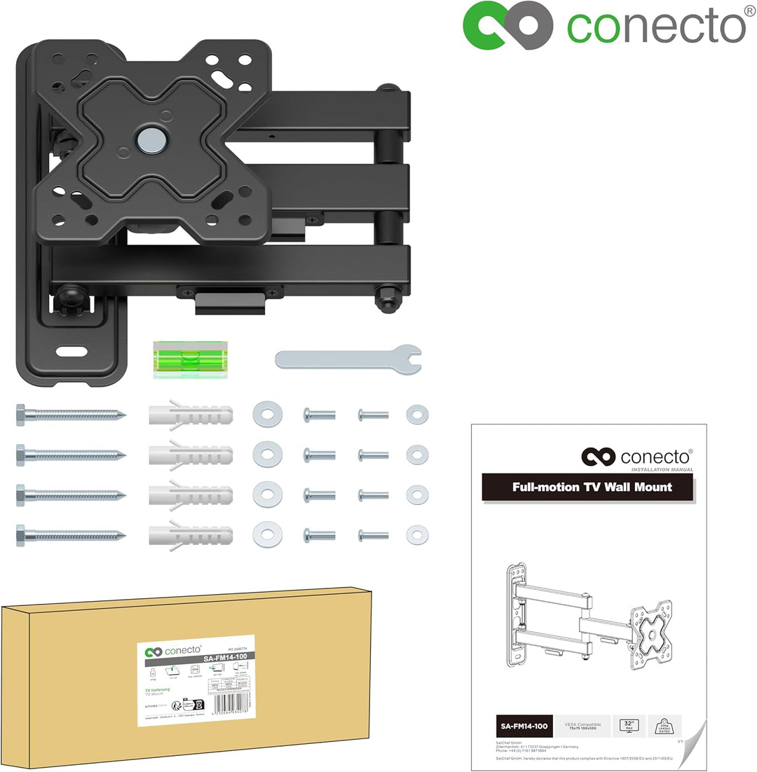 conecto TV Monitor Wandhalterung, neig- und schwenkbare Universalhalterung mit Gelenkarm, max. VESA