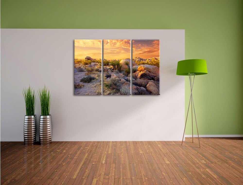 Pixxprint Joshua Wüste im Sonnenuntergang 3-Teiler Leinwandbild 120x80 Bild auf Leinwand