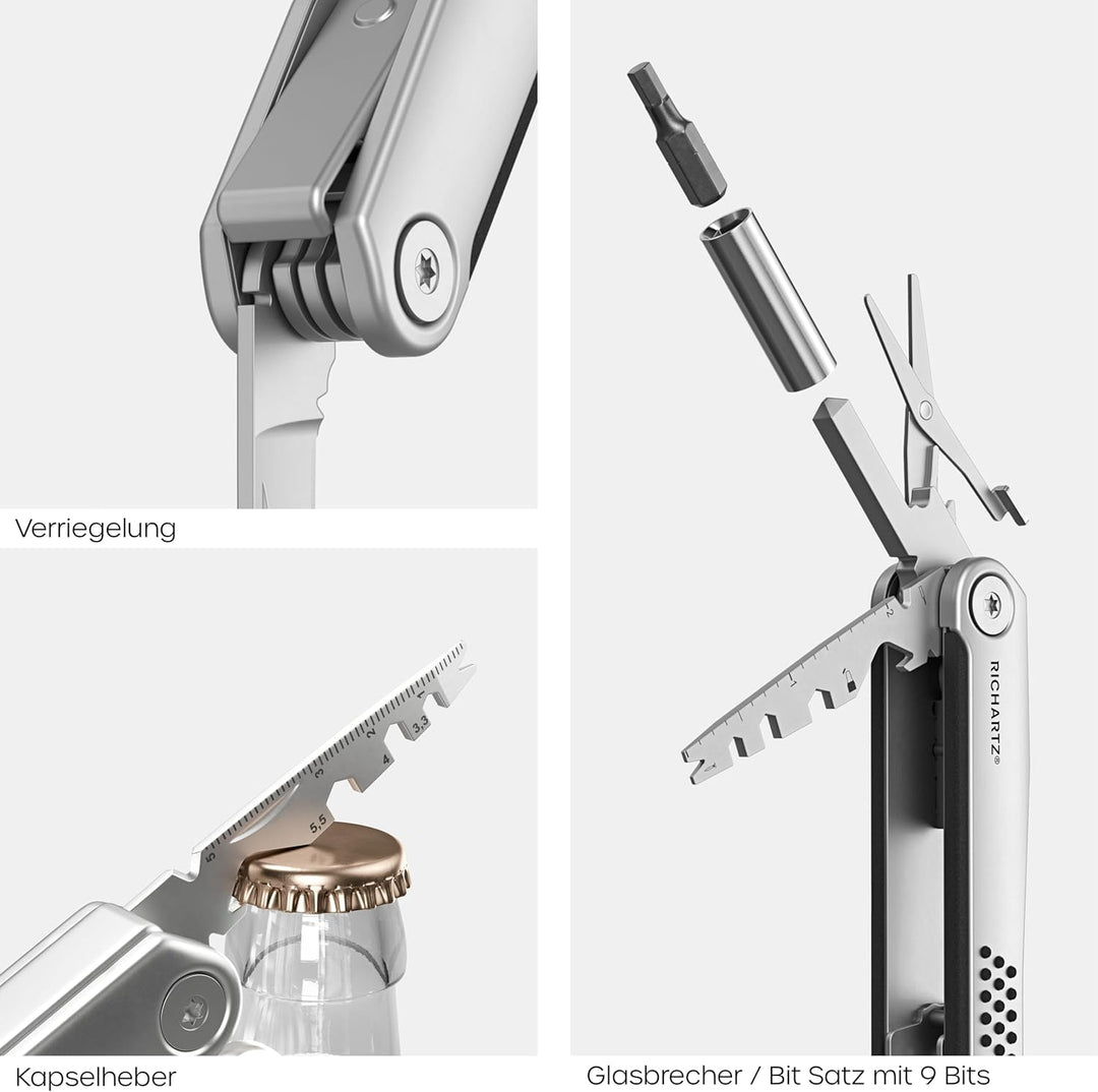 STRUKTURA tool 25+ | Multitool mit 25 Funktionen | matt gestrahlter Edelstahl | | ergonomische Kunst