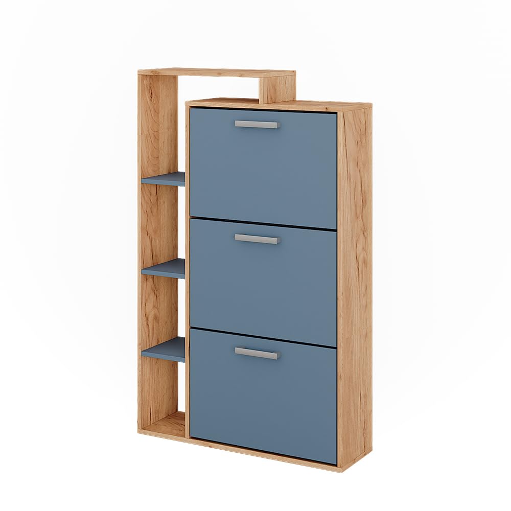 Vicco Garderobe Orlando, Goldkraft Eiche/Blau, 80 x 128.3 cm mit 3 Fächern, Goldkraft Eiche/Blau