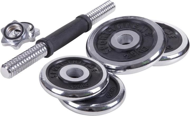 Sport-Thieme Hantel-Set, 10 kg inkl. Koffer | Gummierter Griff | Sehr robust | 4 Chrom-Hantelscheibe