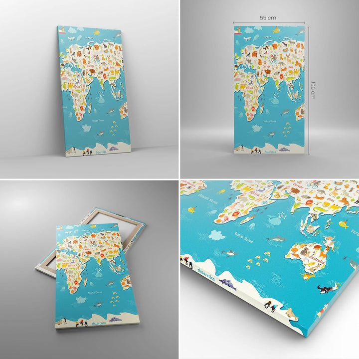 Bilder auf Leinwand 55x100cm Leinwandbild mit Rahmen Geographie Globus Grafik Illustration Gross Wan