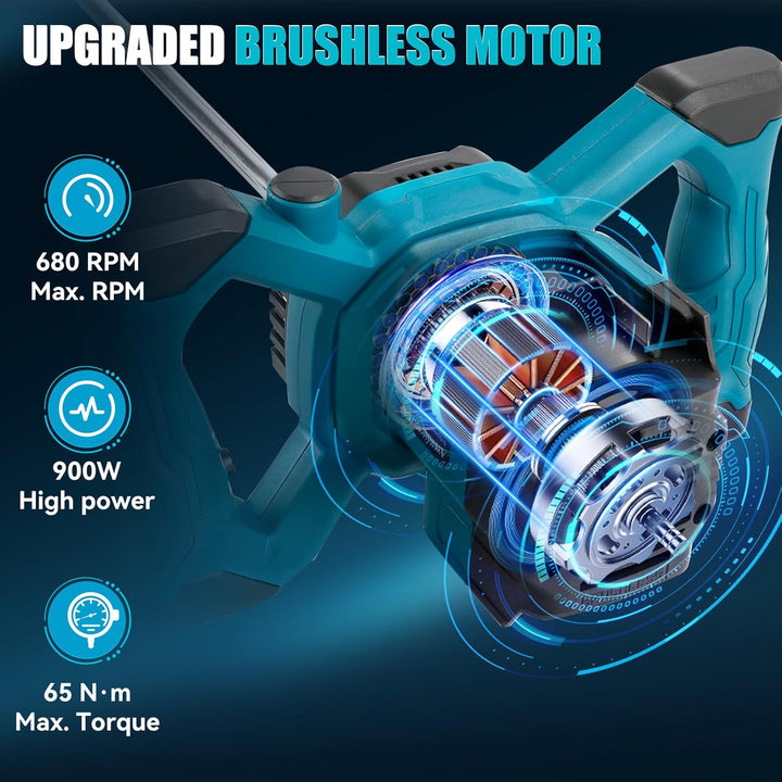 Kabelloser Zementmischer Kompatibel mit Makita 18V Akku, 680 U/min Bürstenloser Paddelmischer mit 6