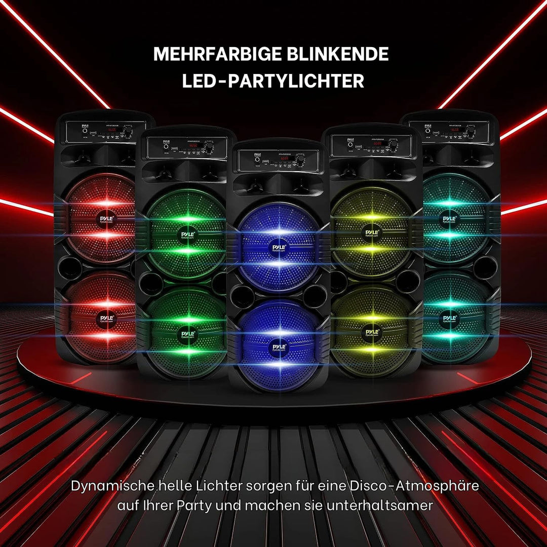 Pyle Partybox, Bluetooth Lautsprecher Gross – 600W Boombox mit Lichteffekten, Tragbar, Super Bass, U