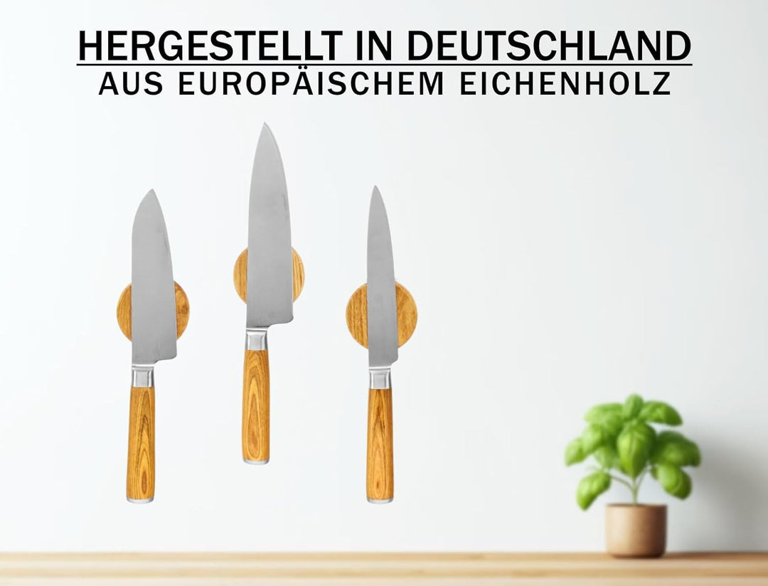 KERNHOLZ "Tux" - 3er Set | Magnetischer Messerhalter aus Holz | Massivholz Eiche | Zum Kleben - Ohne