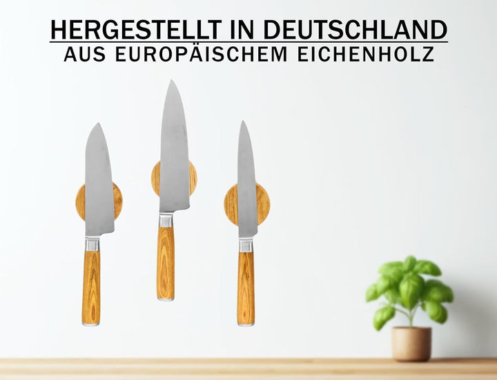 KERNHOLZ "Tux" - 3er Set | Magnetischer Messerhalter aus Holz | Massivholz Eiche | Zum Kleben - Ohne