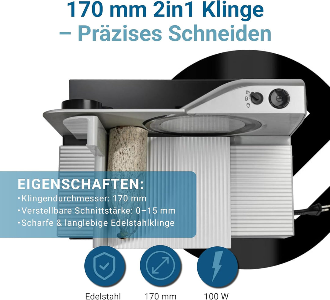 EUREL RS94 Vollmetall Allesschneider Made in EU, Metallschneidfläche, Einstellen der Messergeschwind