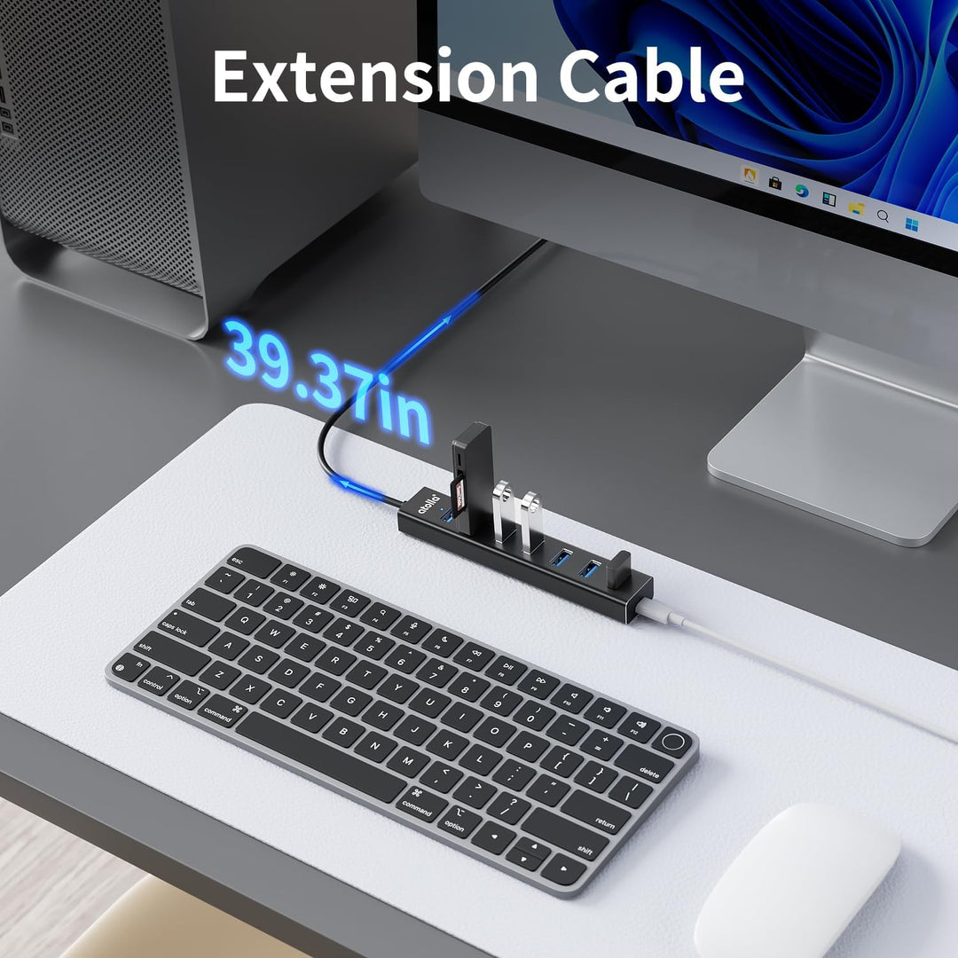 USB Hub 3.0, Aluminium 8-Port USB Verteiler 5Gbps Adapter mit 100cm Lang Kabel, Mehrfach USB3.0-Date